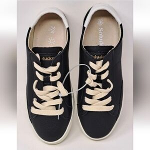 Soludos Ibiza Black Leather Lace Up Size 5.5 New